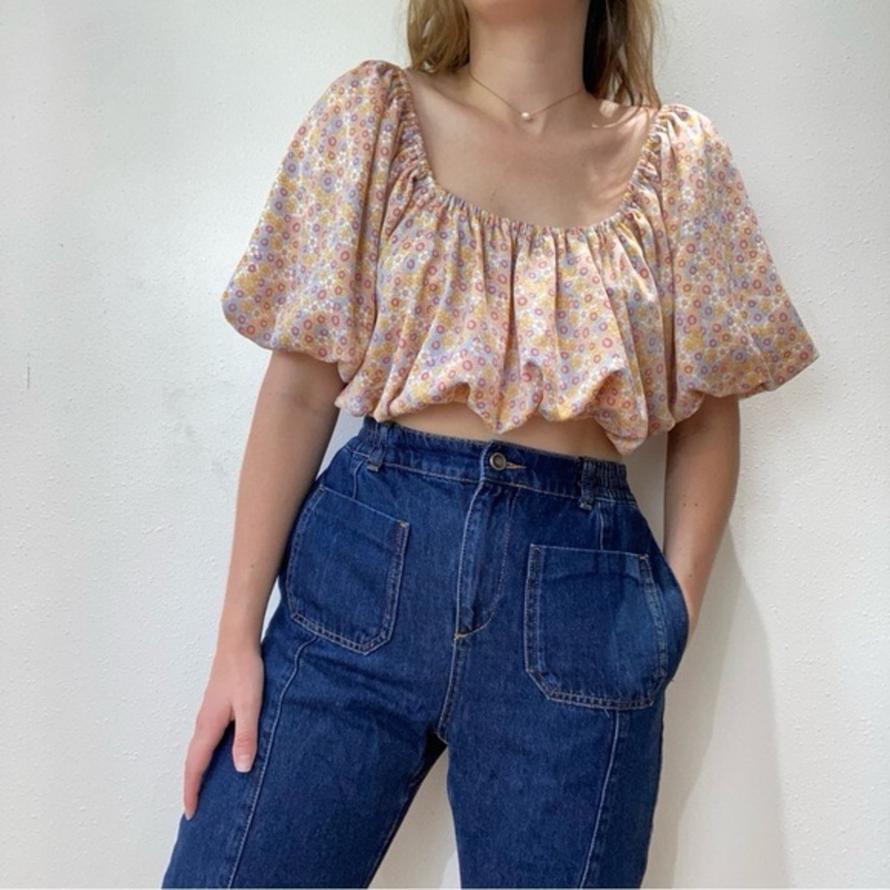 Zara Floral Crop Top Bubble Sleeves